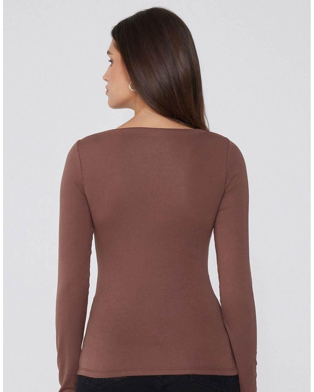 Tezenis Brown Long-Sleeved Viscose Top With Boat Neck