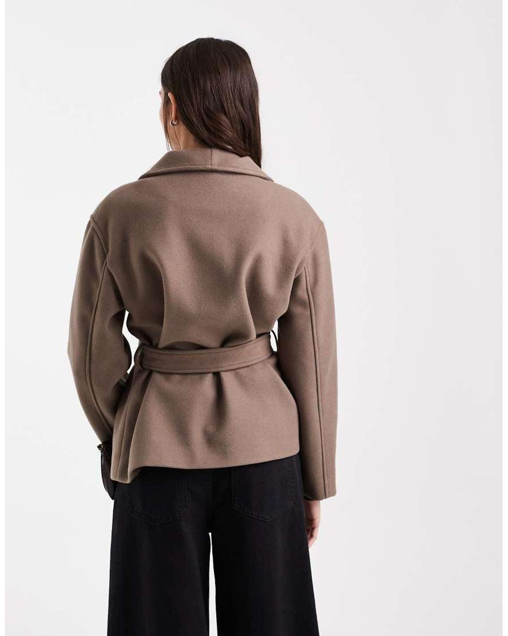 Vero Moda Brown Funnel Neck Belted Short Formal Jacket