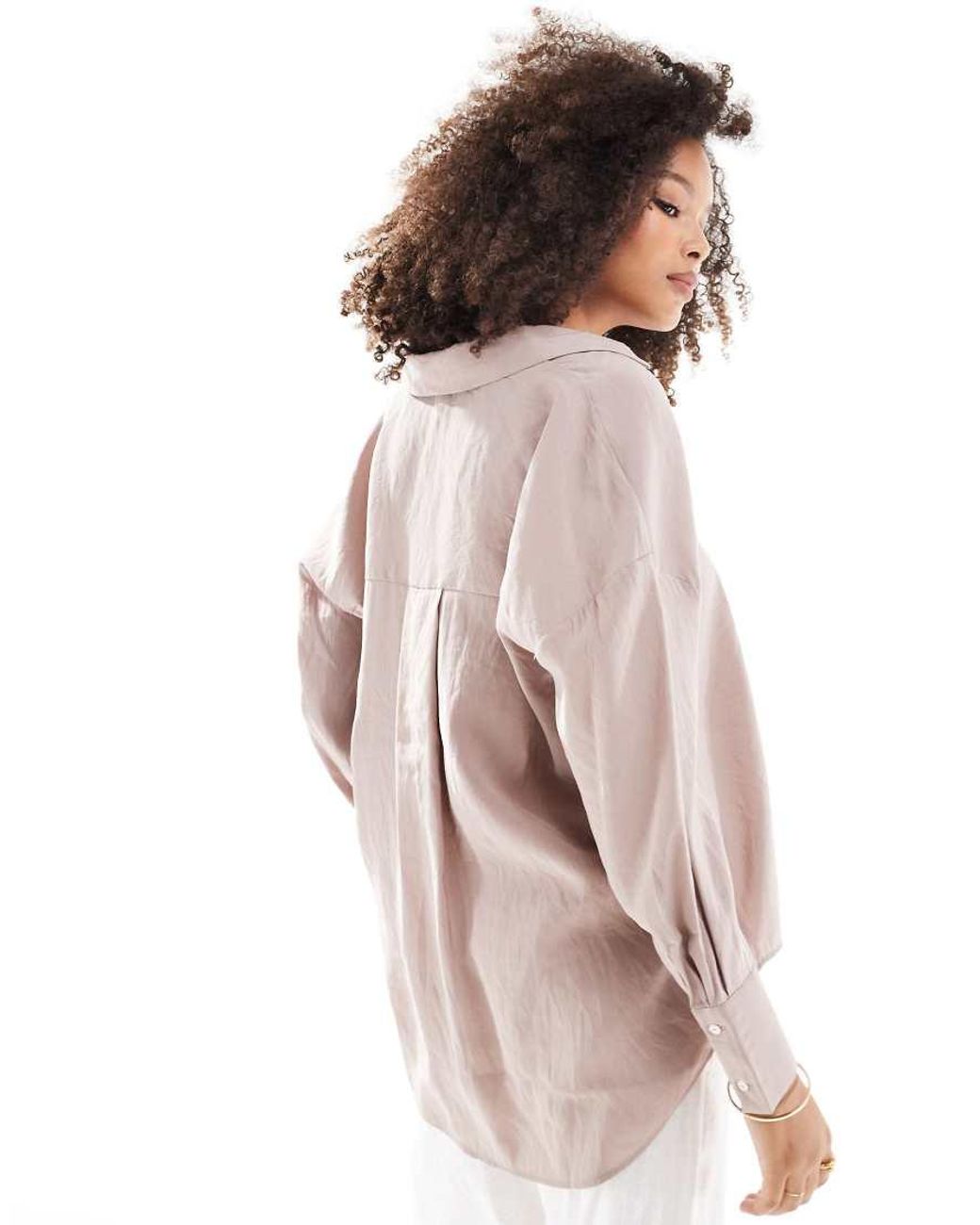 ONLY Natural Oversized Long Sleeve Textured Shirt