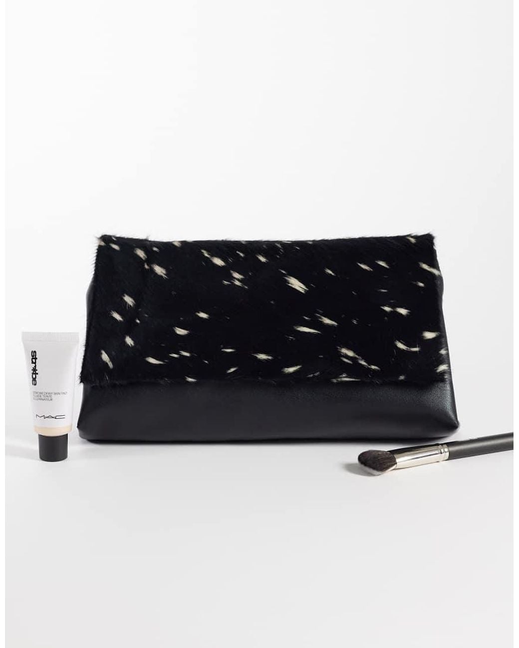 ASOS Black Hair-on Real Leather Flap Clutch Purse