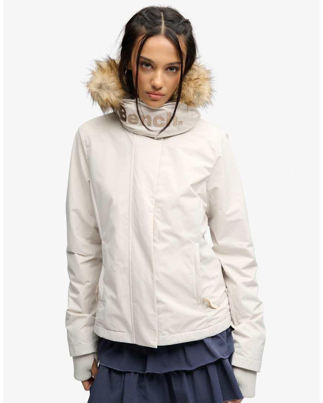 Bench x Superdry & Co White Faux Fur Hooded Windcheater Jacket
