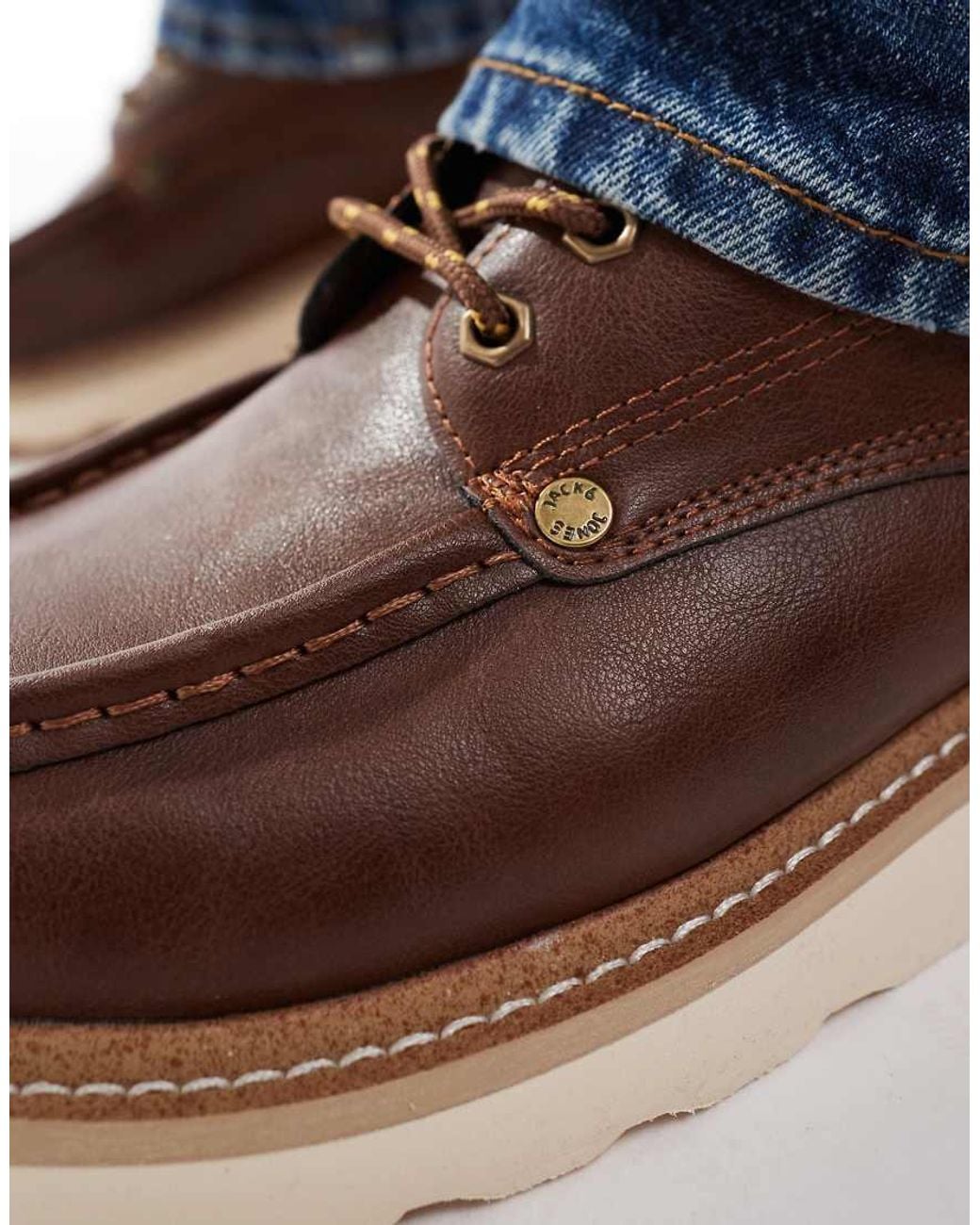 Jack & Jones Brown Pu Moc Boots With Contrast Soles for men