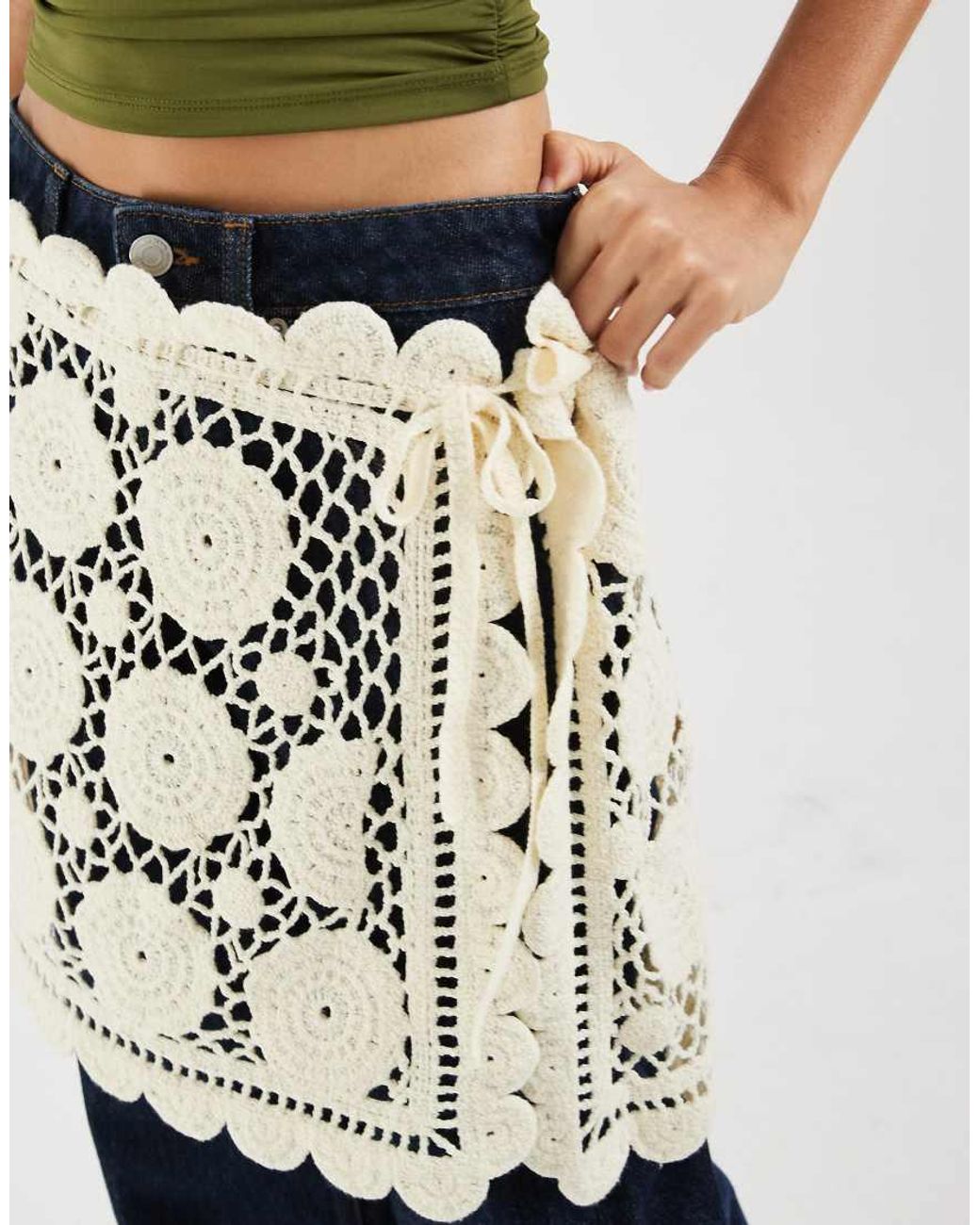 Muse Assembly Blue Crochet Side Tie Mini Skirt