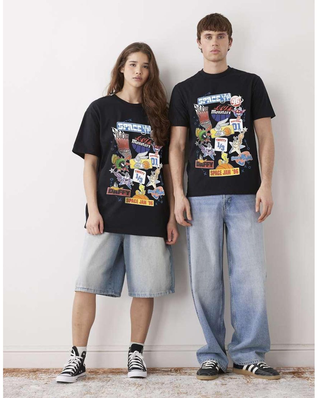 PRNT Blue Space Jam Stickers Relaxed T-Shirt
