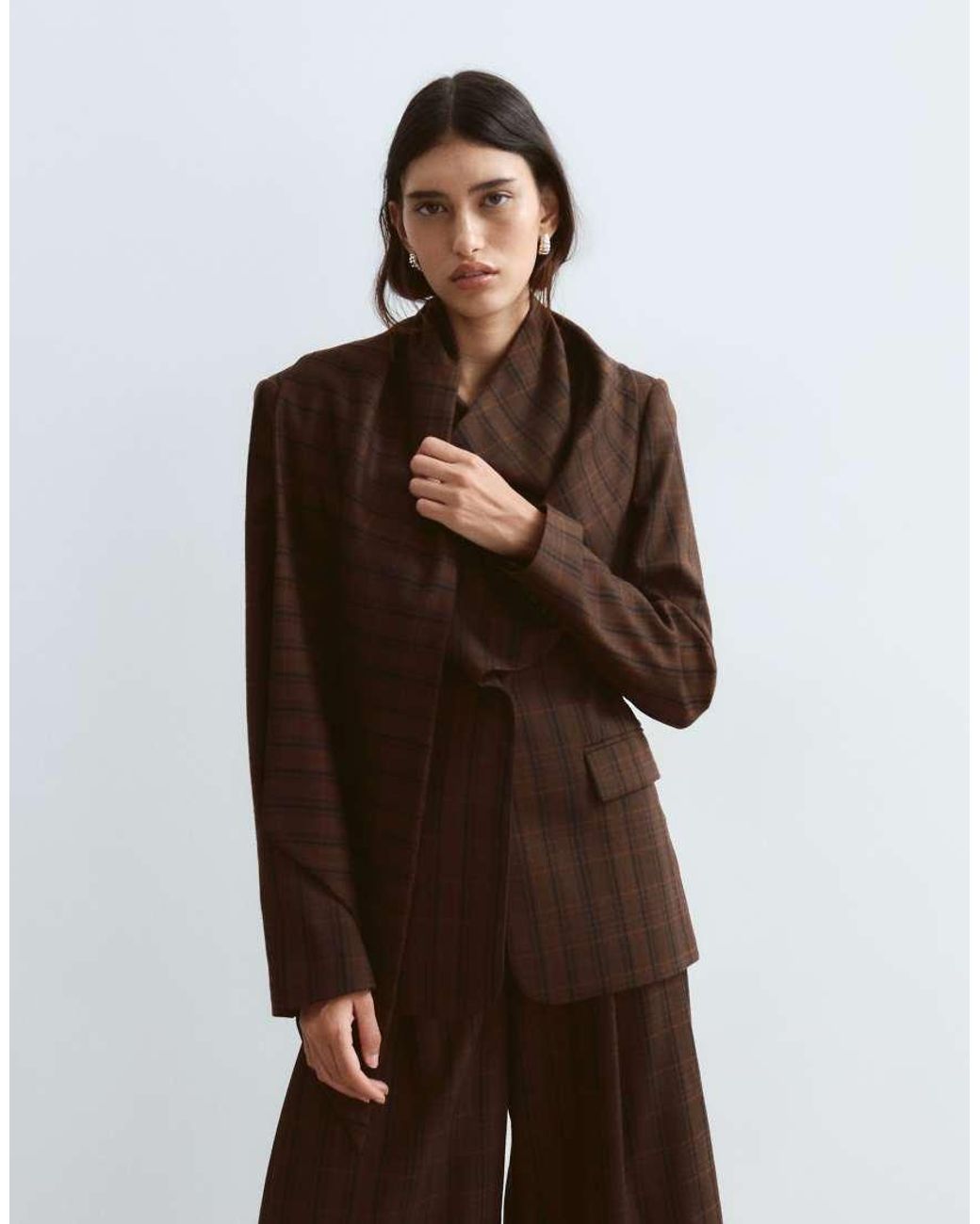 ARRANGE Brown Drape Scarf Neck Blazer Co-ord