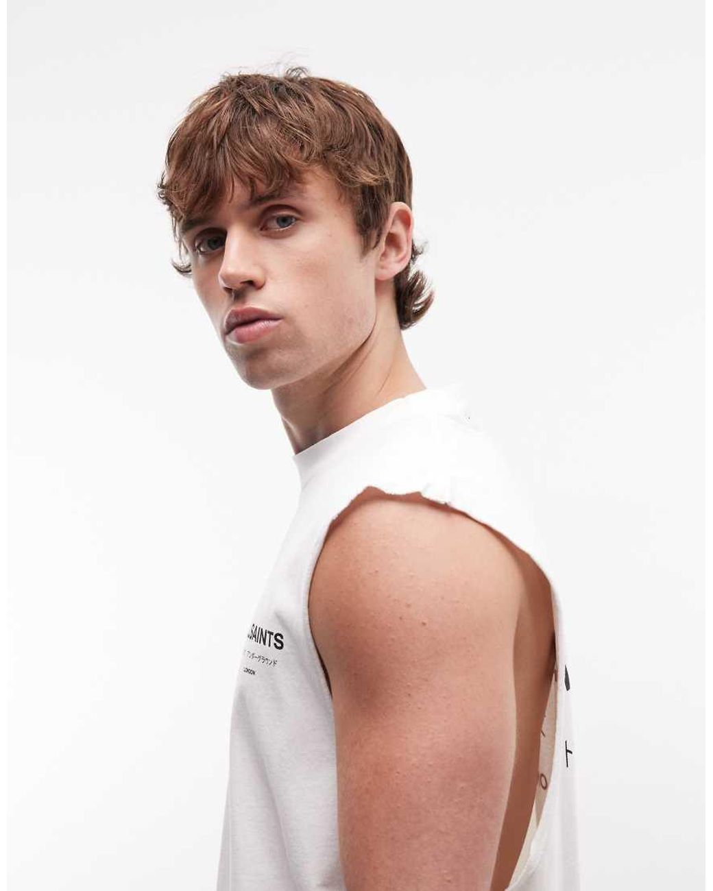 AllSaints White Underground Graphic Logo Sleeveless Tank With Back Print for men