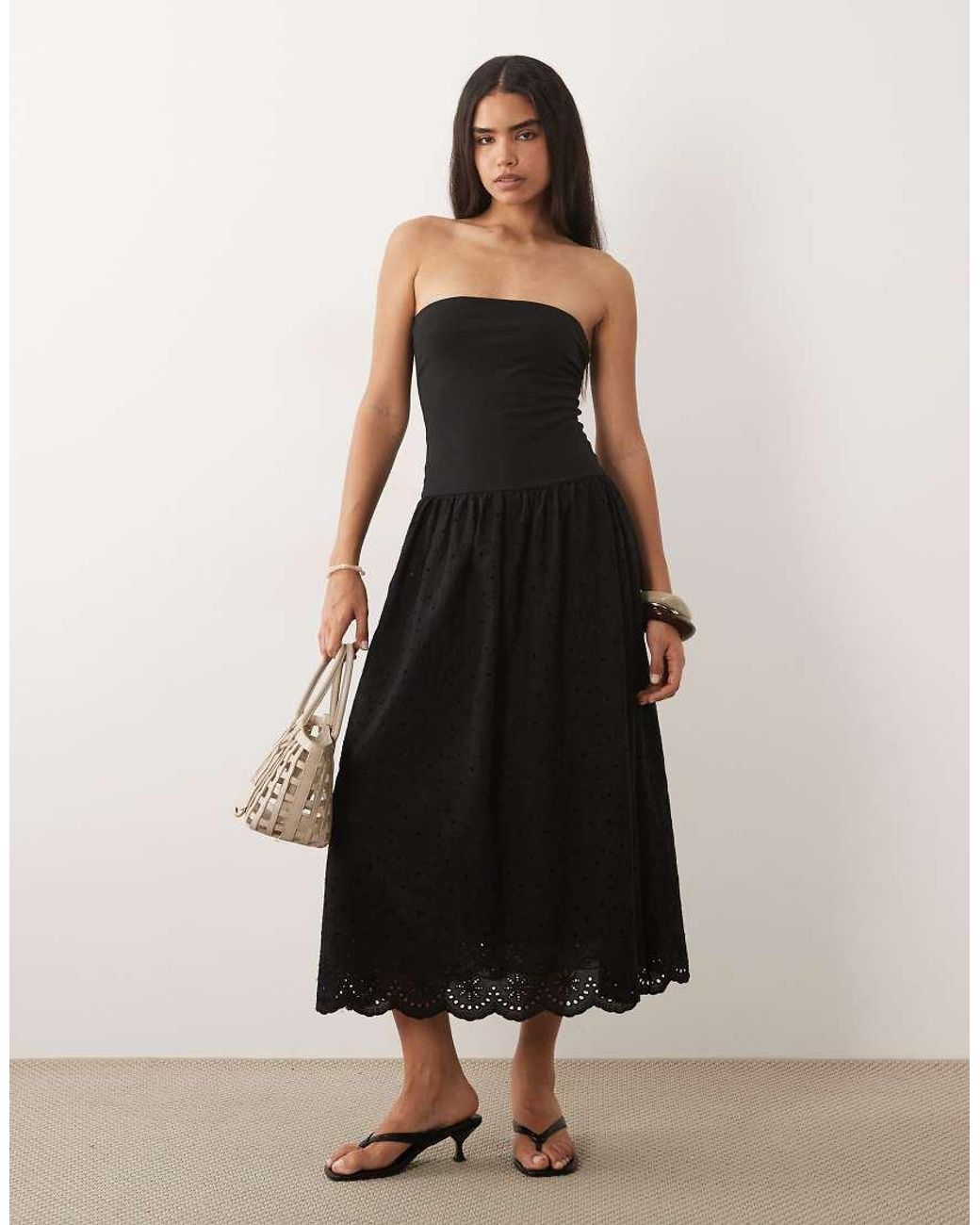 Mango Black 100% Cotton Off Shoulder Maxi Dress
