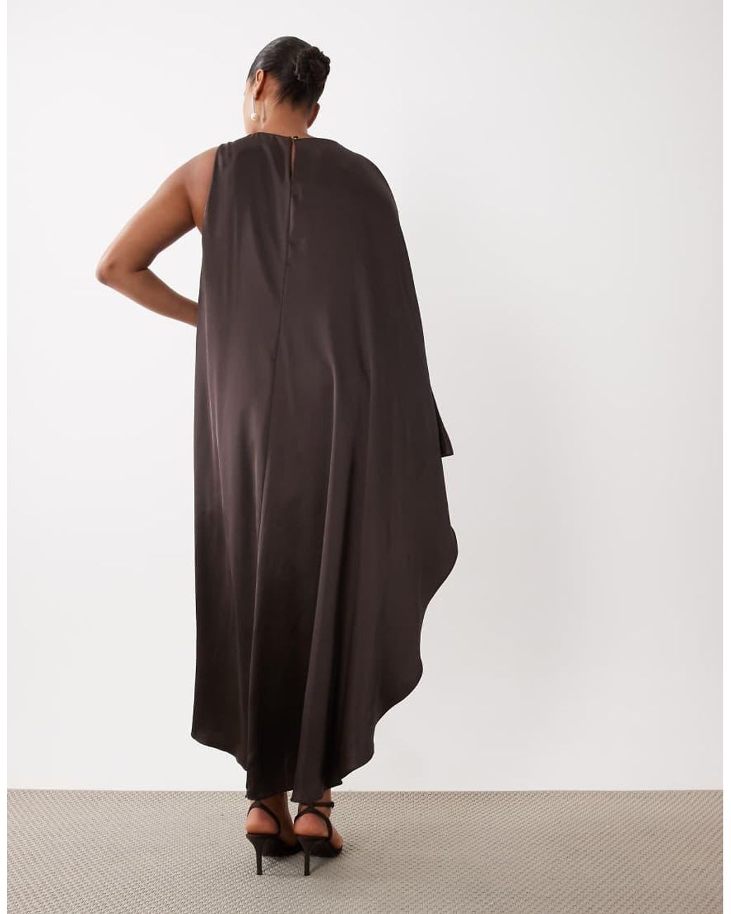 Forever New Brown Satin Asymmetric One Sleeve Mini Dress