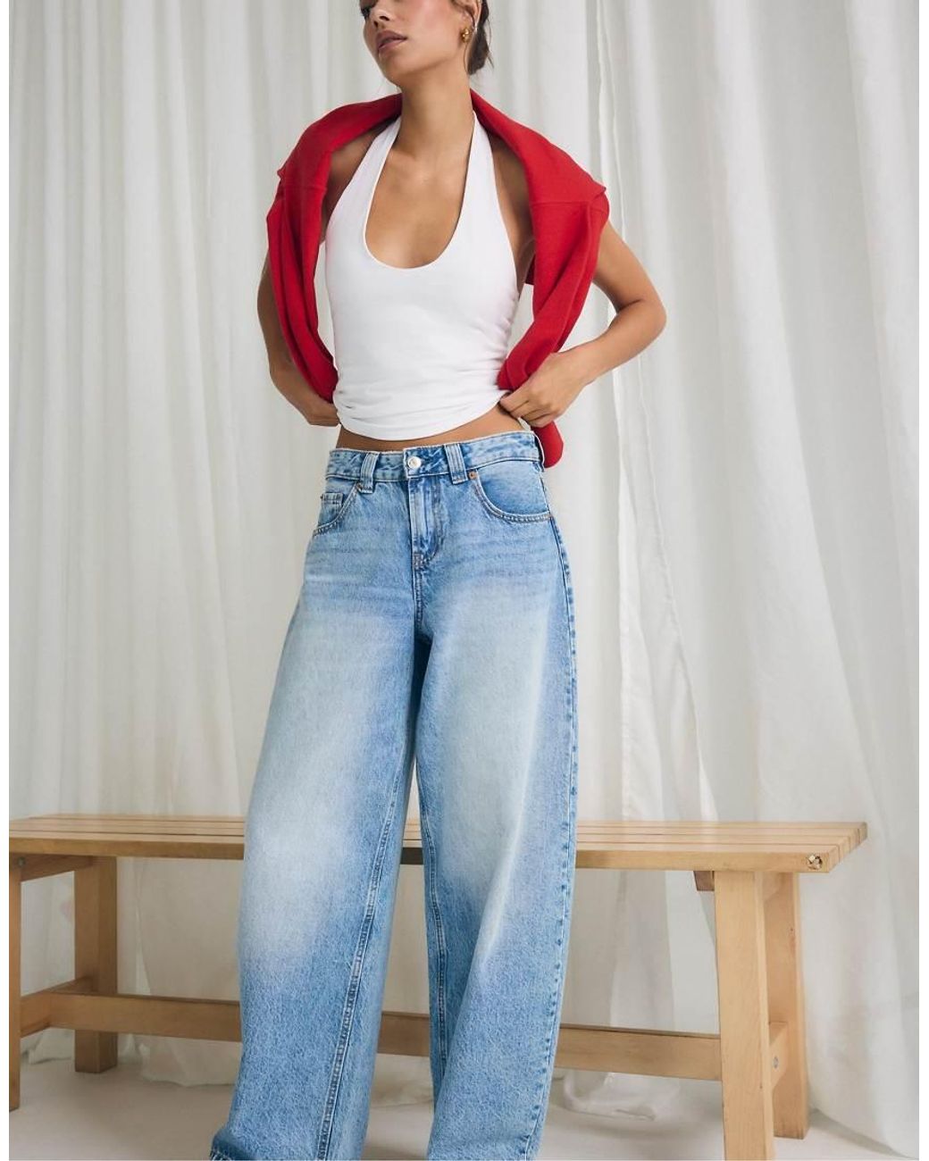 Stradivarius Blue D80 Barrel Fit Jeans