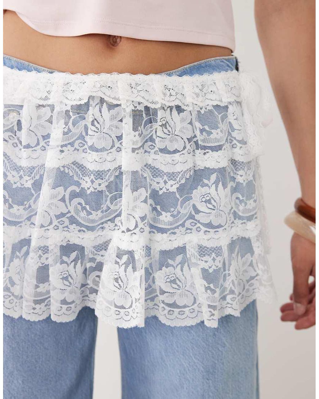 Motel White Asa Lace Wrap Skirt Effect Belt