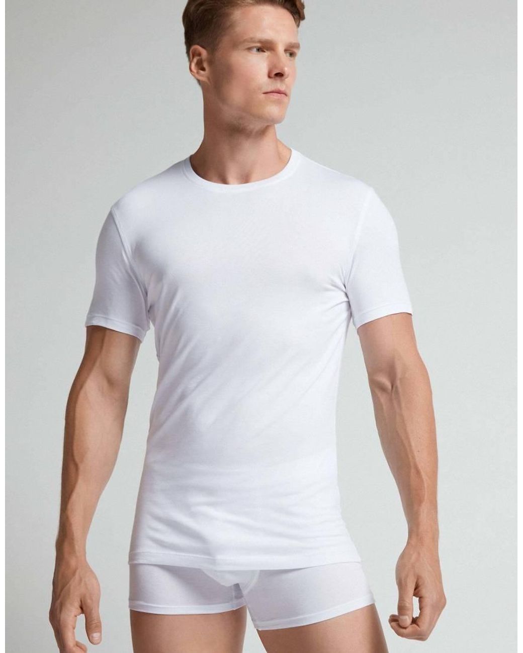 Intimissimi White Superior Stretch Cotton T-Shirt for men