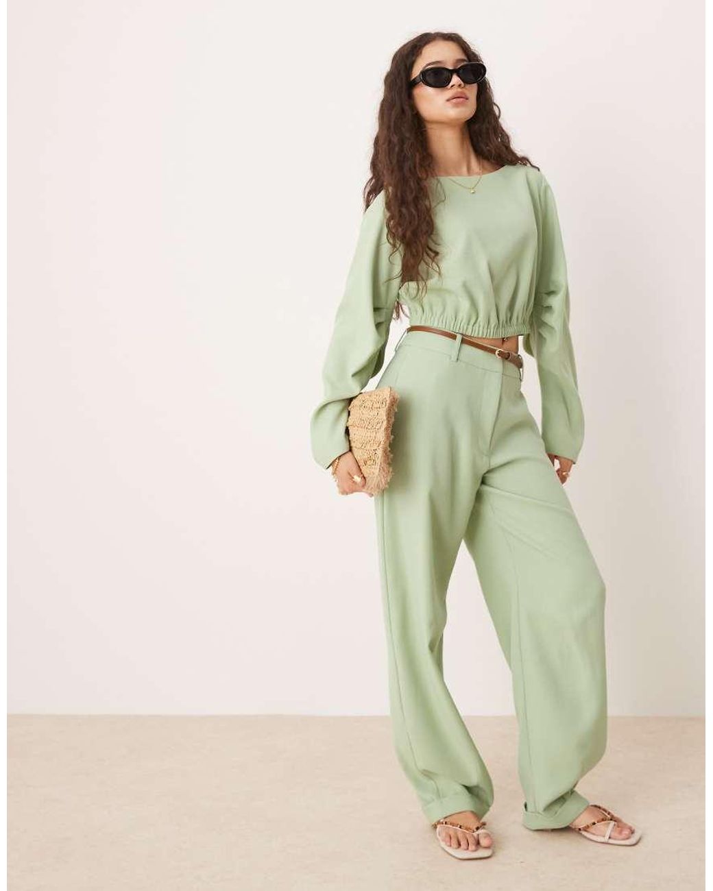 ASOS Green Tailored Pleat Sleeve Detail Top Co-Ord