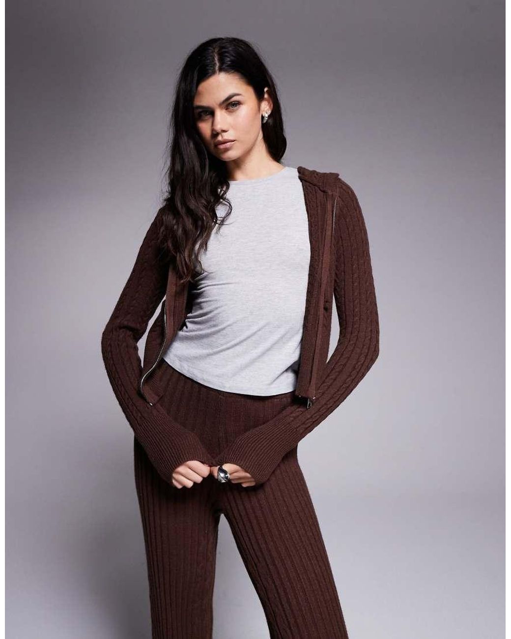 River Island Purple Cable Knit Loungewear Hoodie Co-ord
