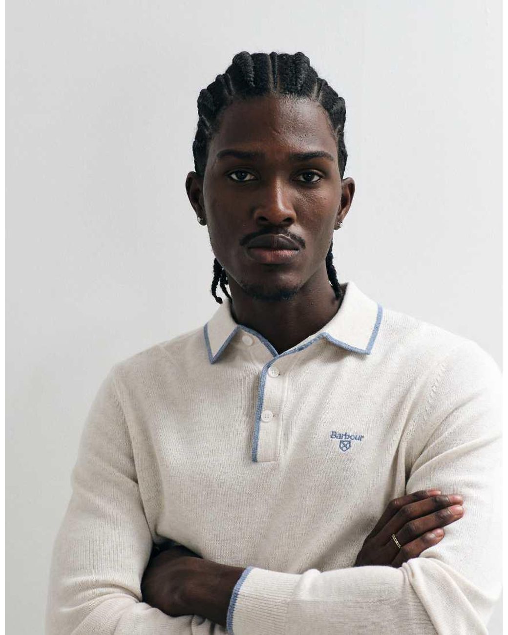 Barbour White Taunton Knitted Logo Polo Shirt for men