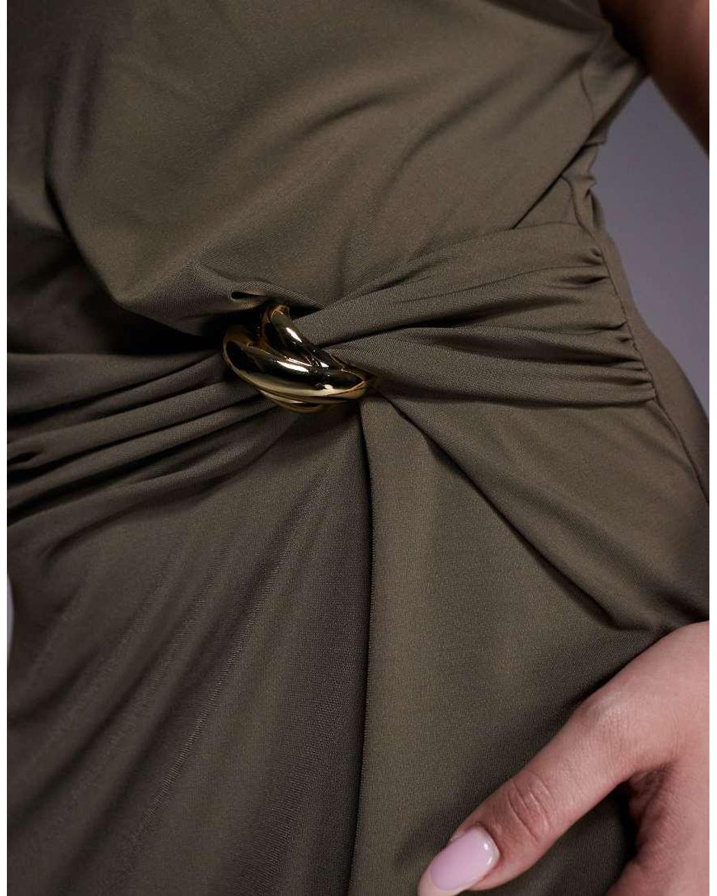 Forever New Gray Asymmetric Fallen Shoulder Midaxi Dress