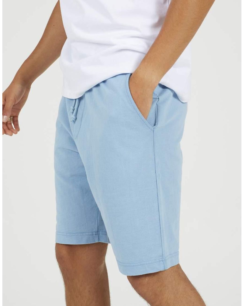 Brave Soul Blue Cotton Jersey Elasticated Shorts for men