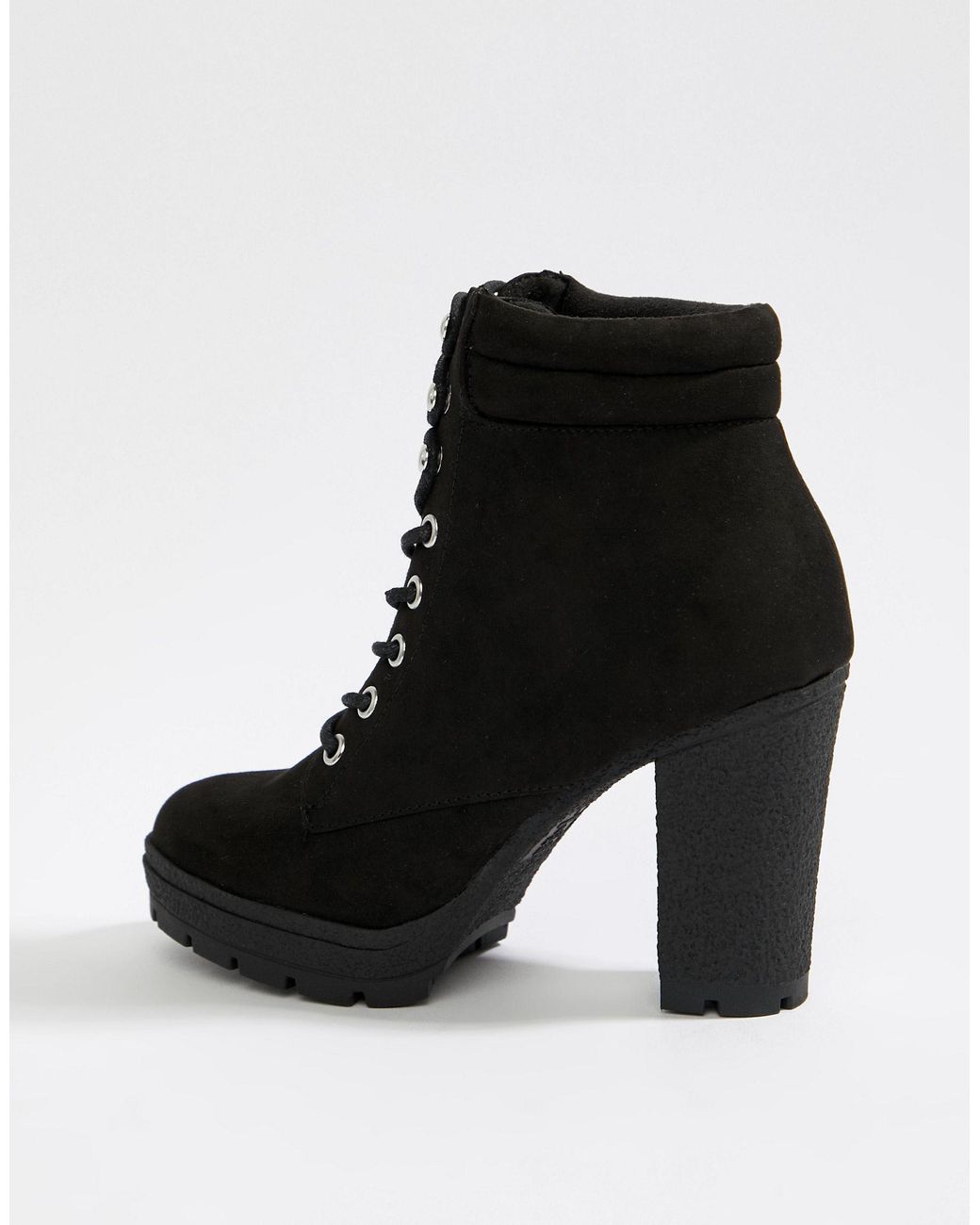 New Look Lace Up Heeled Boot in Black Lyst UK