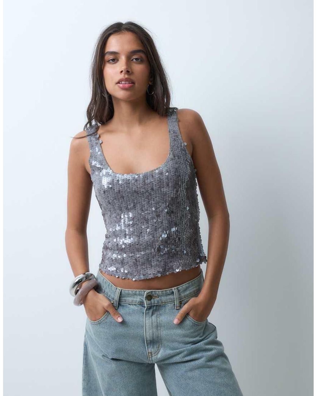 Motel Gray Qian Sequin Vest Top