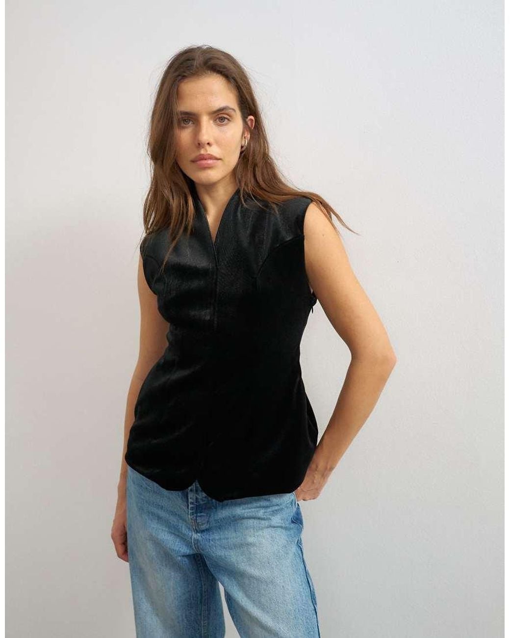 TOPSHOP Blue Velvet Bonded Waistcoat