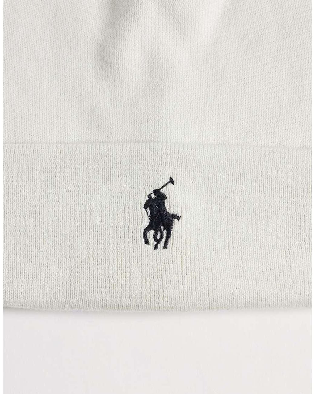 Polo Ralph Lauren White Icon Logo Merino Wool Knit Beanie for men