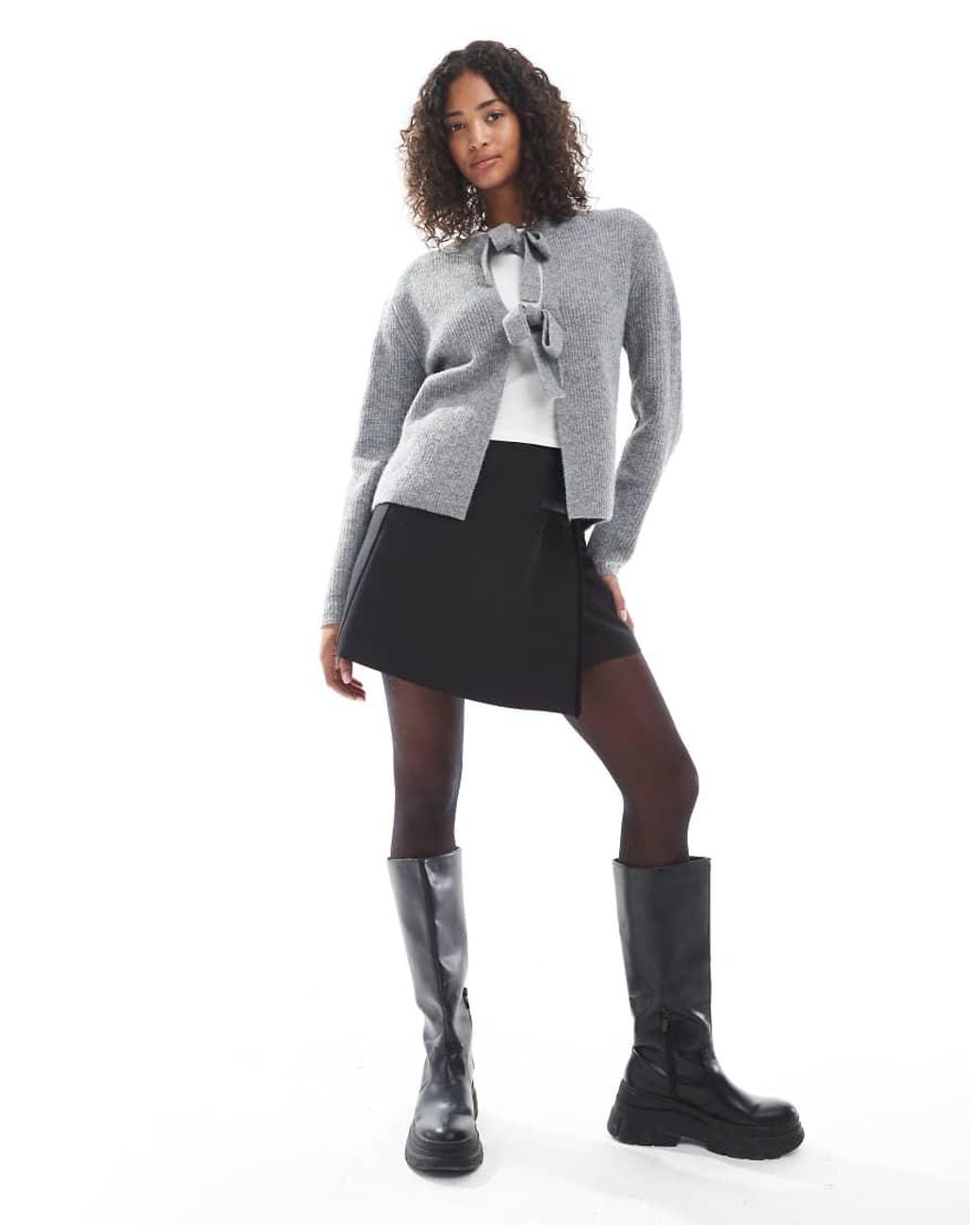 Pieces Gray Reversable Tie Front Cardigan