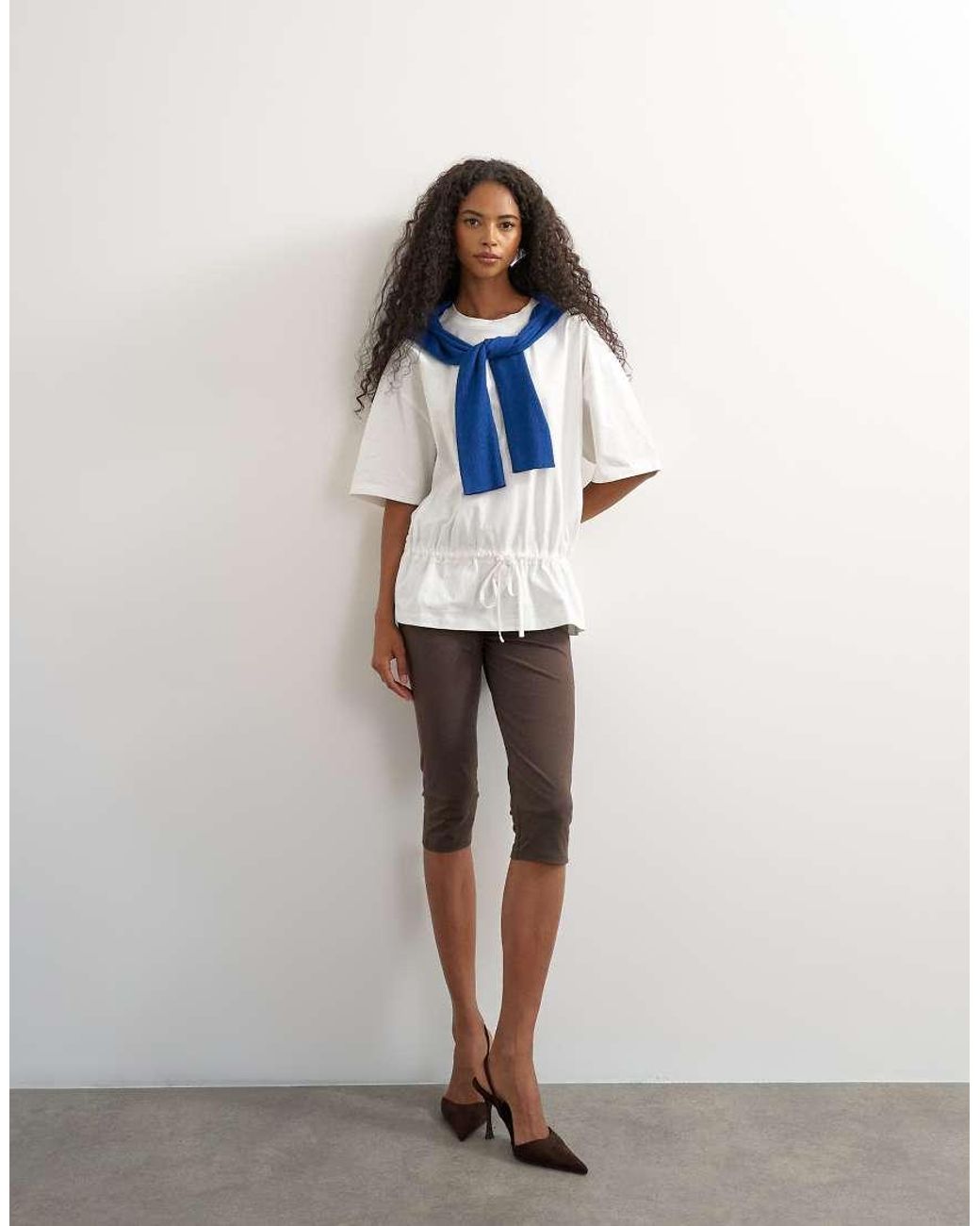 TOPSHOP White Tie Waist Tee