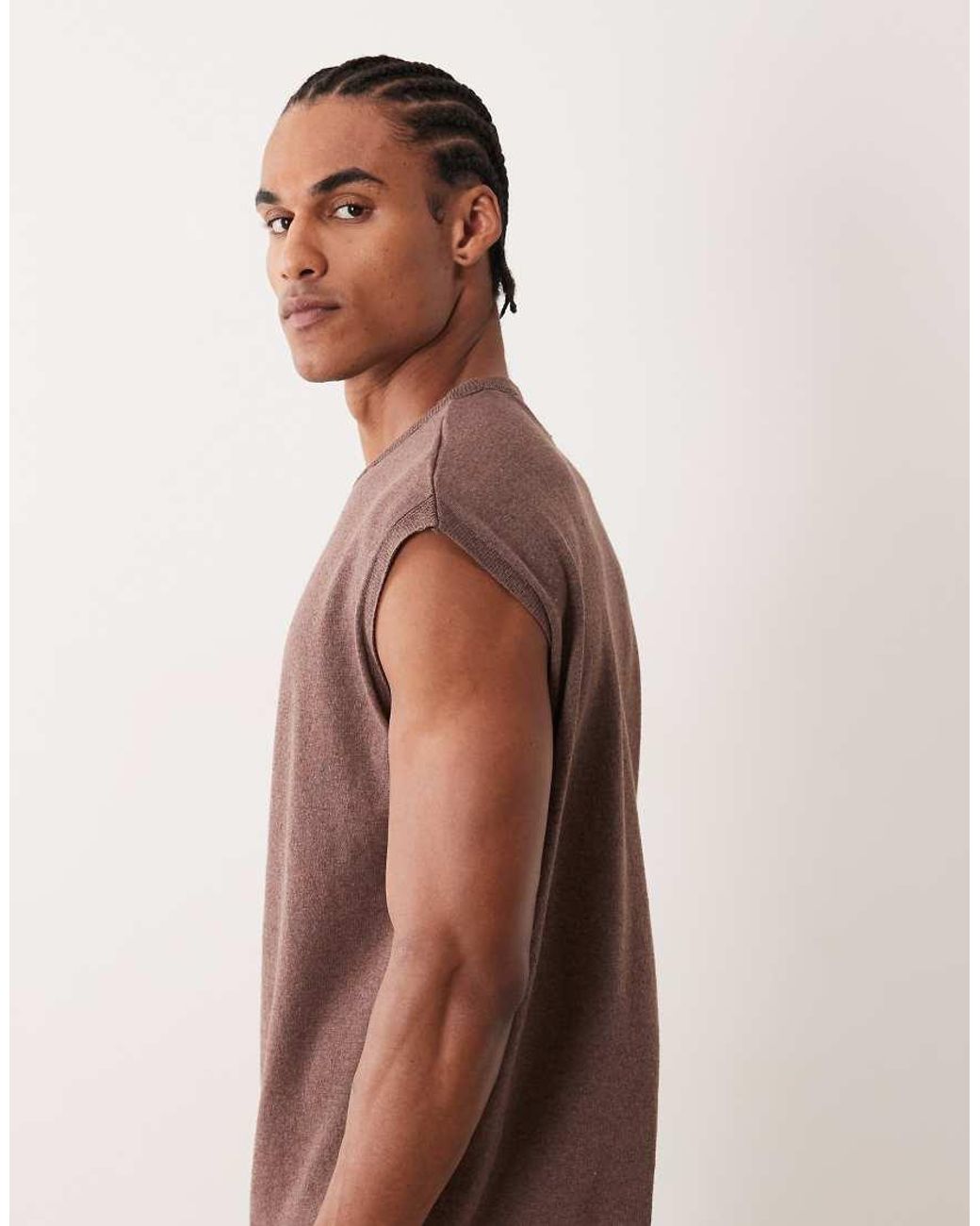 ASOS Brown Oversized Knitted Crew Neck Vest for men