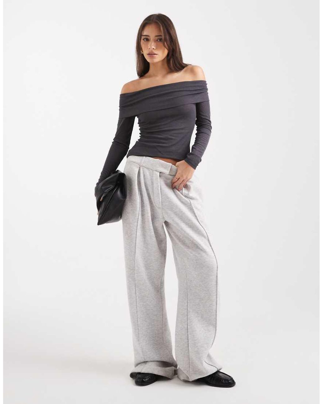 Miss Selfridge Gray Fine Knit Bardot Top