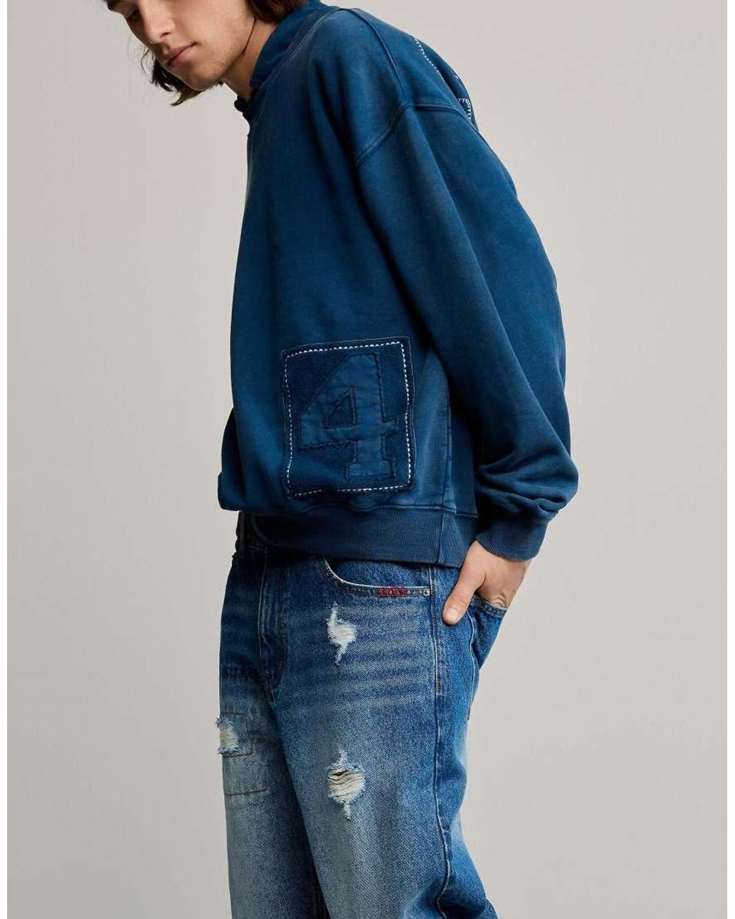 Desigual Blue Plain Sweatshirt Logo for men