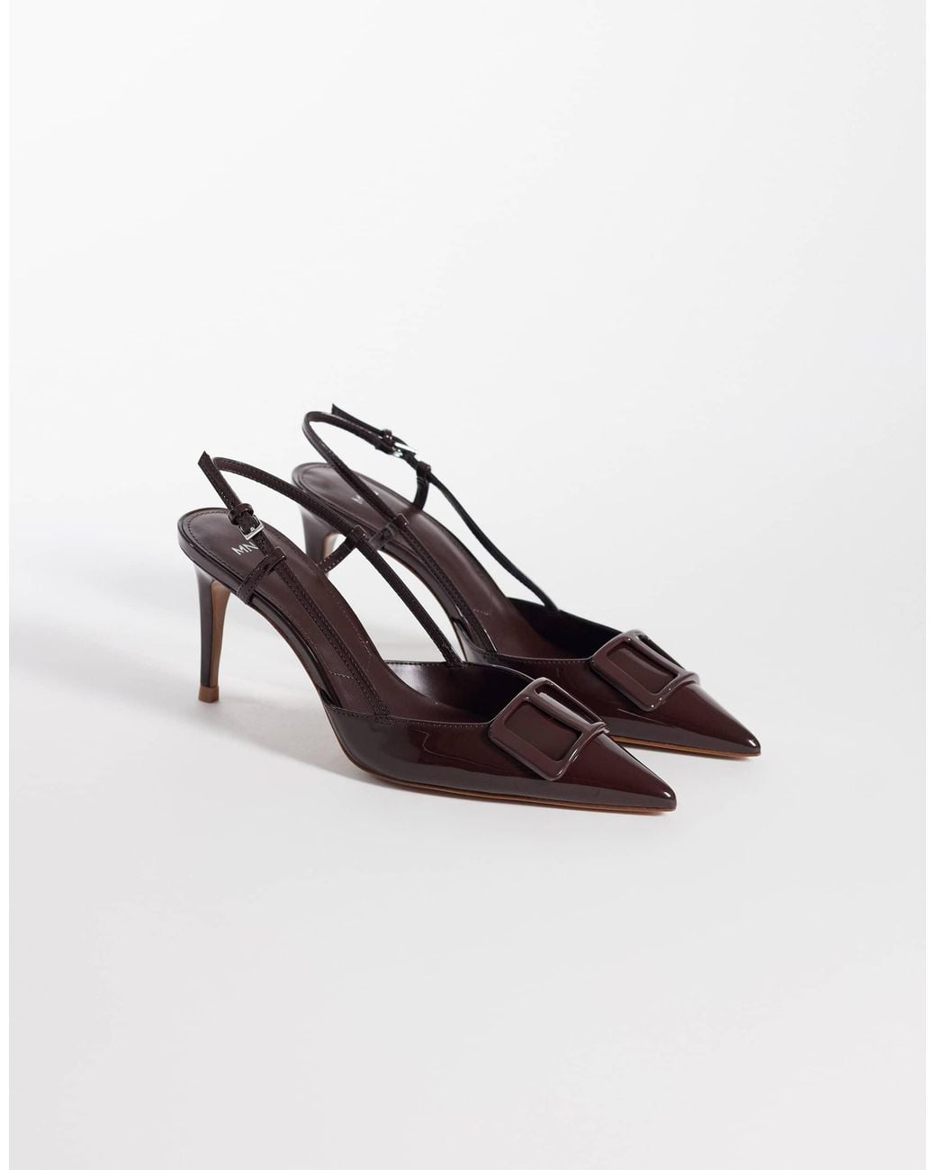 Mango Brown Pointed Heeled Slingbacks With Statement Buckle