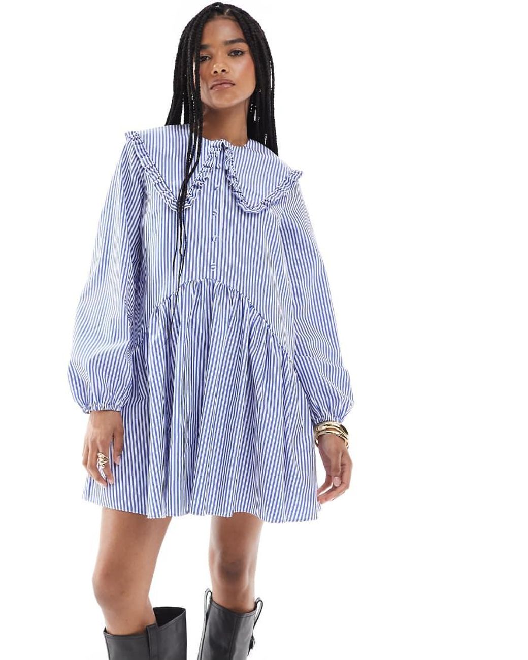 blue and white striped smock dress 100% Cotton Blue Stripe Smocked Midi Dress - All Dresses