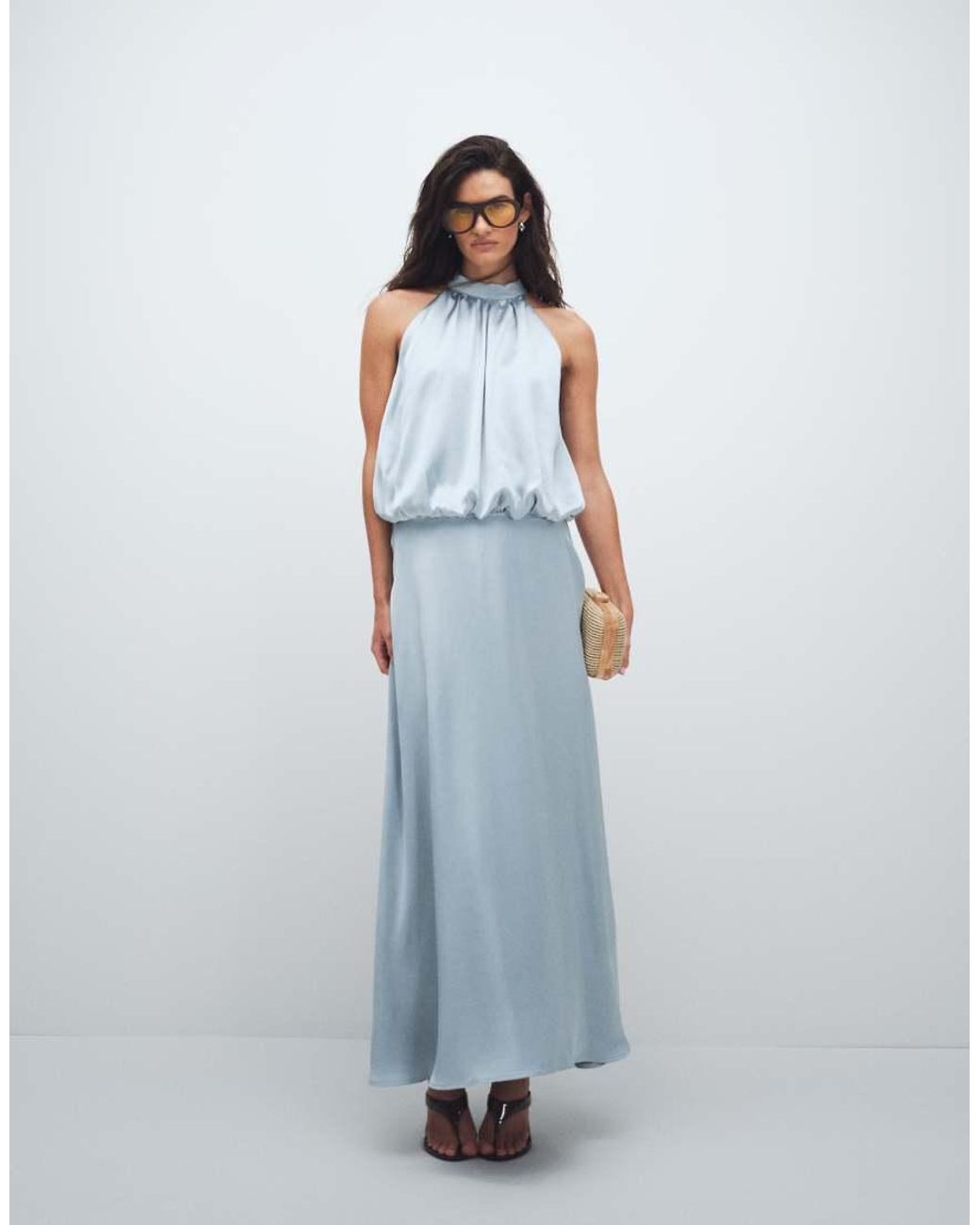 Gina Tricot Blue Satin Halterneck Maxi Dress