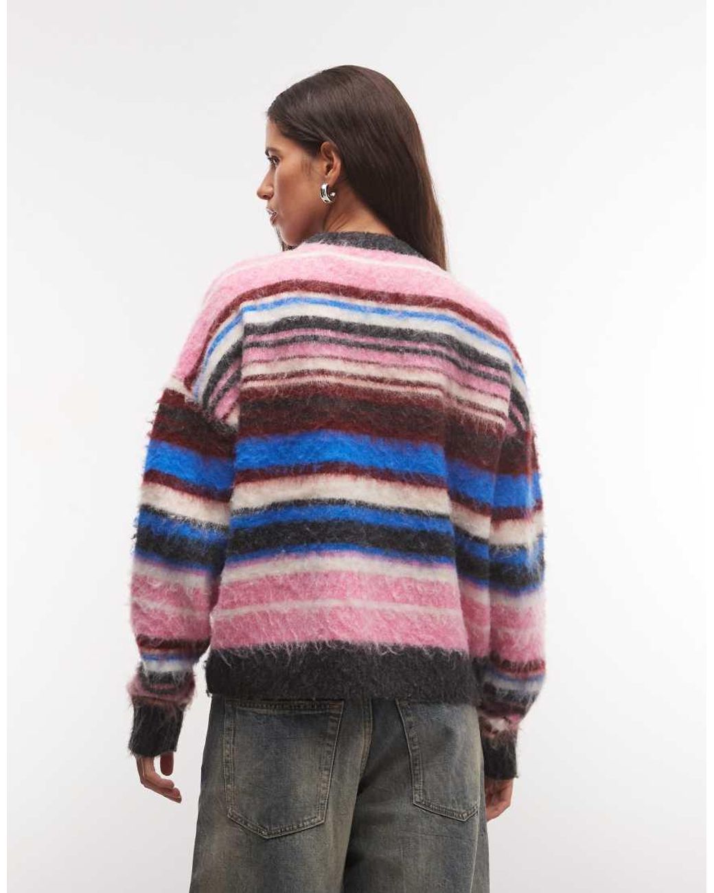 Collusion Multicolor Unisex Fluffy Stripe Oversized Crew Neck Jumper