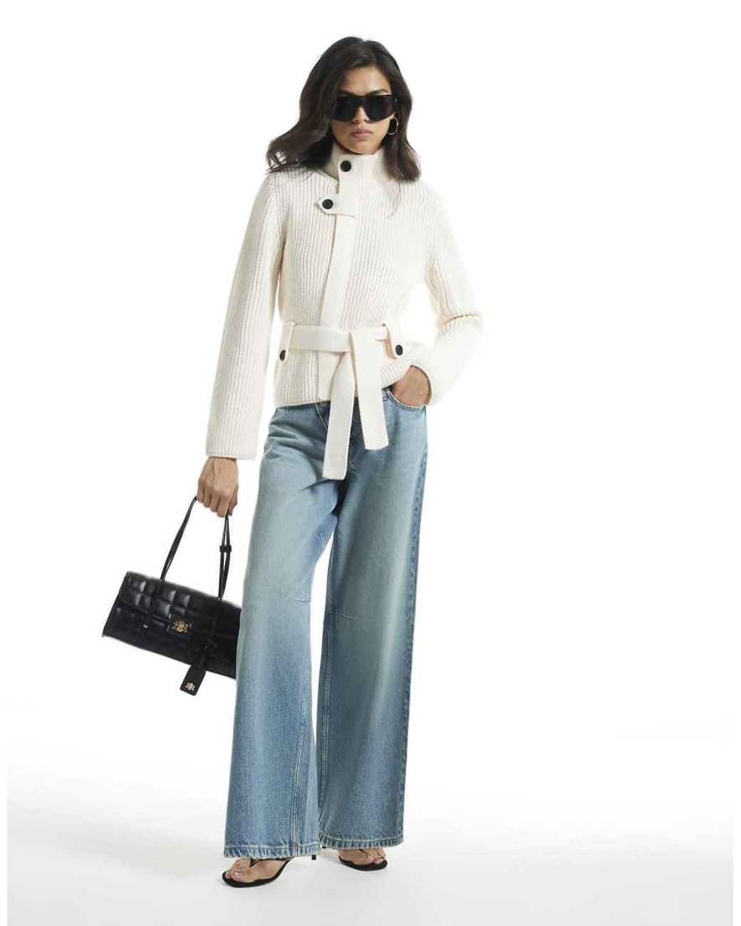 River Island White Tie Rib Cardigan