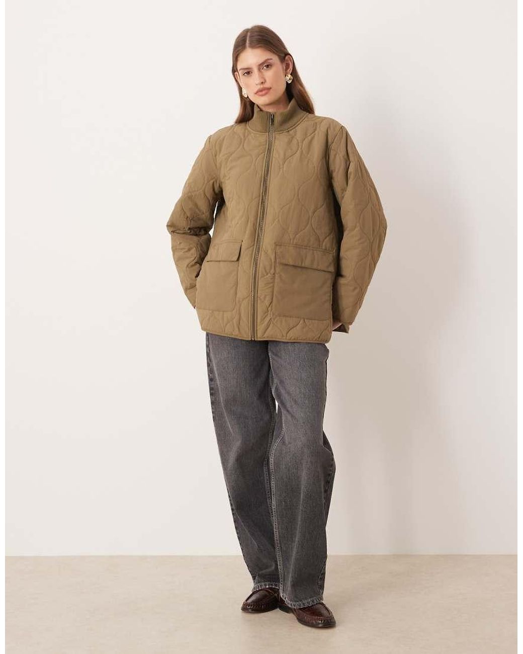 Jdy Brown Oversized Quilted Jacket