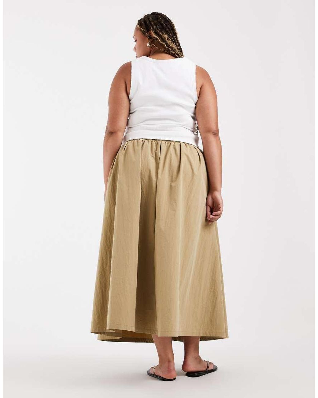 ASOS Brown Asos Design Curve Volume Toggle Waist Detail Midi Skirt