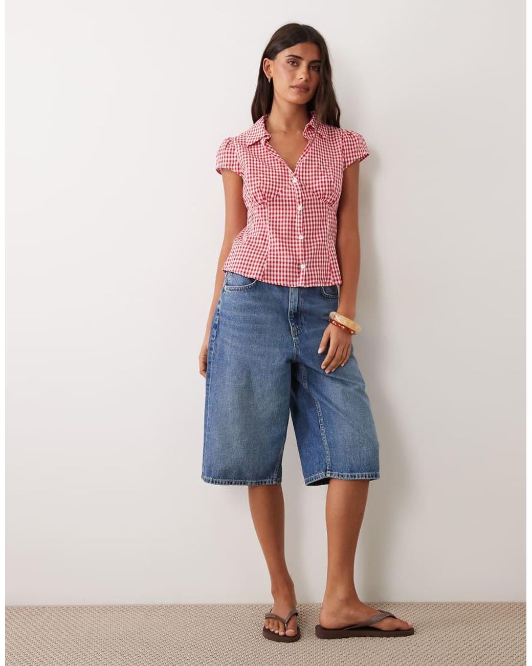 Miss Selfridge Red Short Sleeve Fitted Shirt