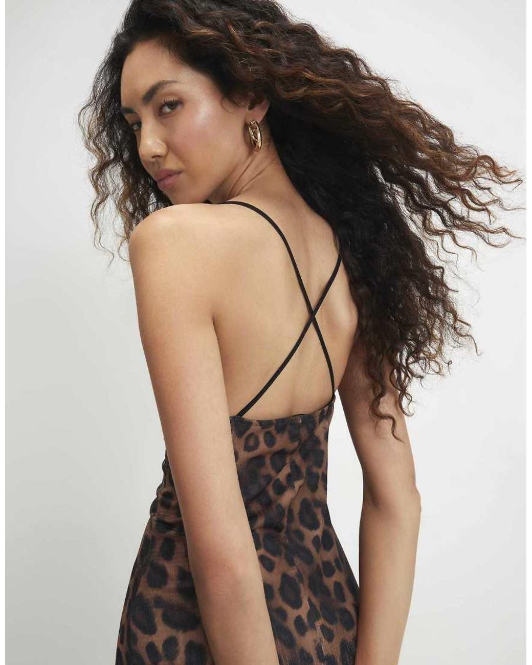 River Island Natural Lace Trim Leopard Print Midi Dress