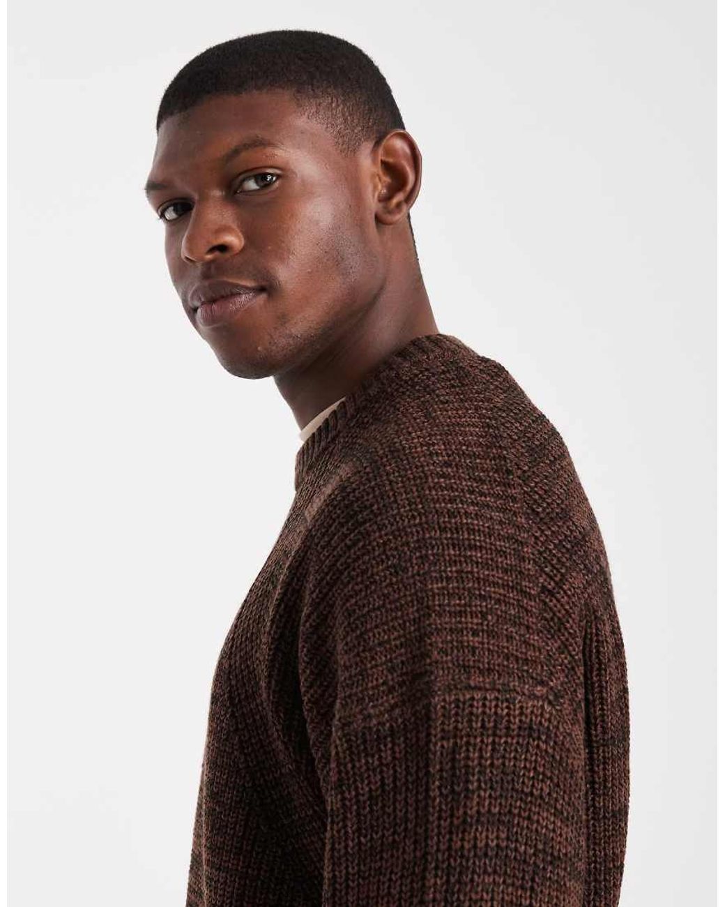 ASOS Brown Oversized Textured Crew Neck Knitted Jumper for men