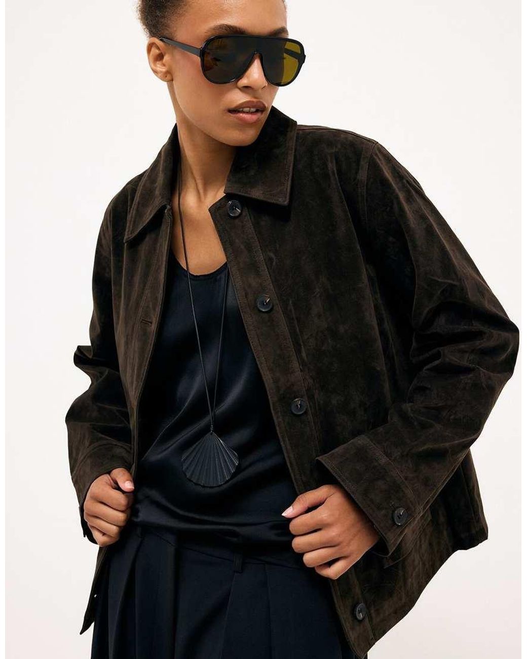 NA-KD Black Pocket Detail Faux Suede Jacket