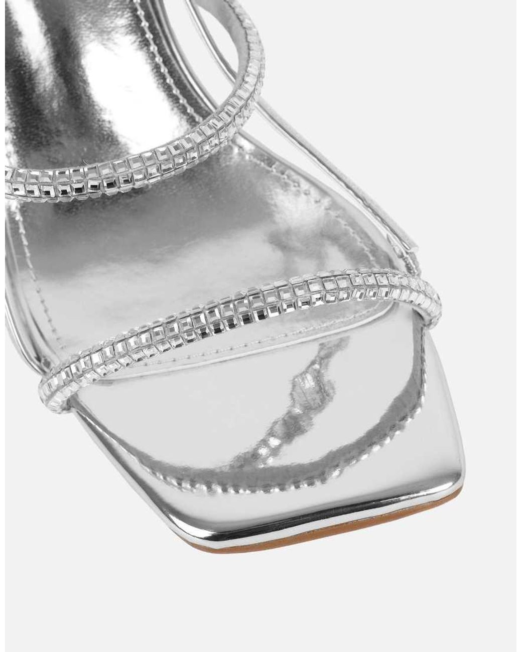 SIMMI White Mayaa Diamante Slingback Block Heeled Sandals