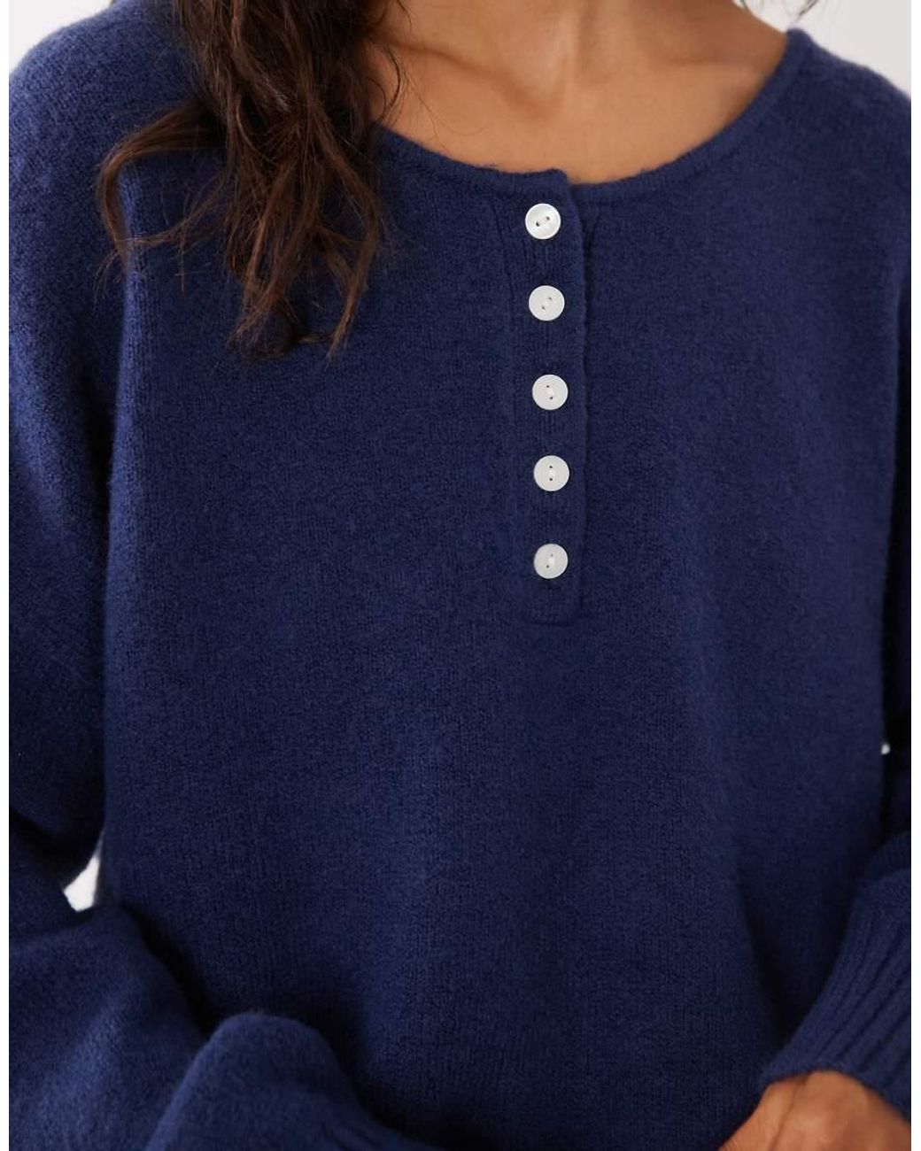Abercrombie & Fitch Blue Knitted Henley Jumper