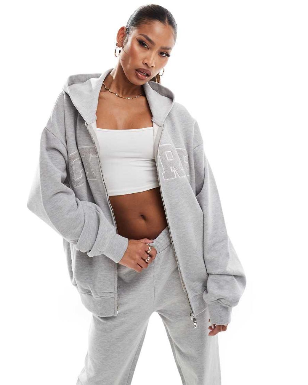 The Couture Club Co Ord Logo Zip Up Hoodie in Grey Lyst UK