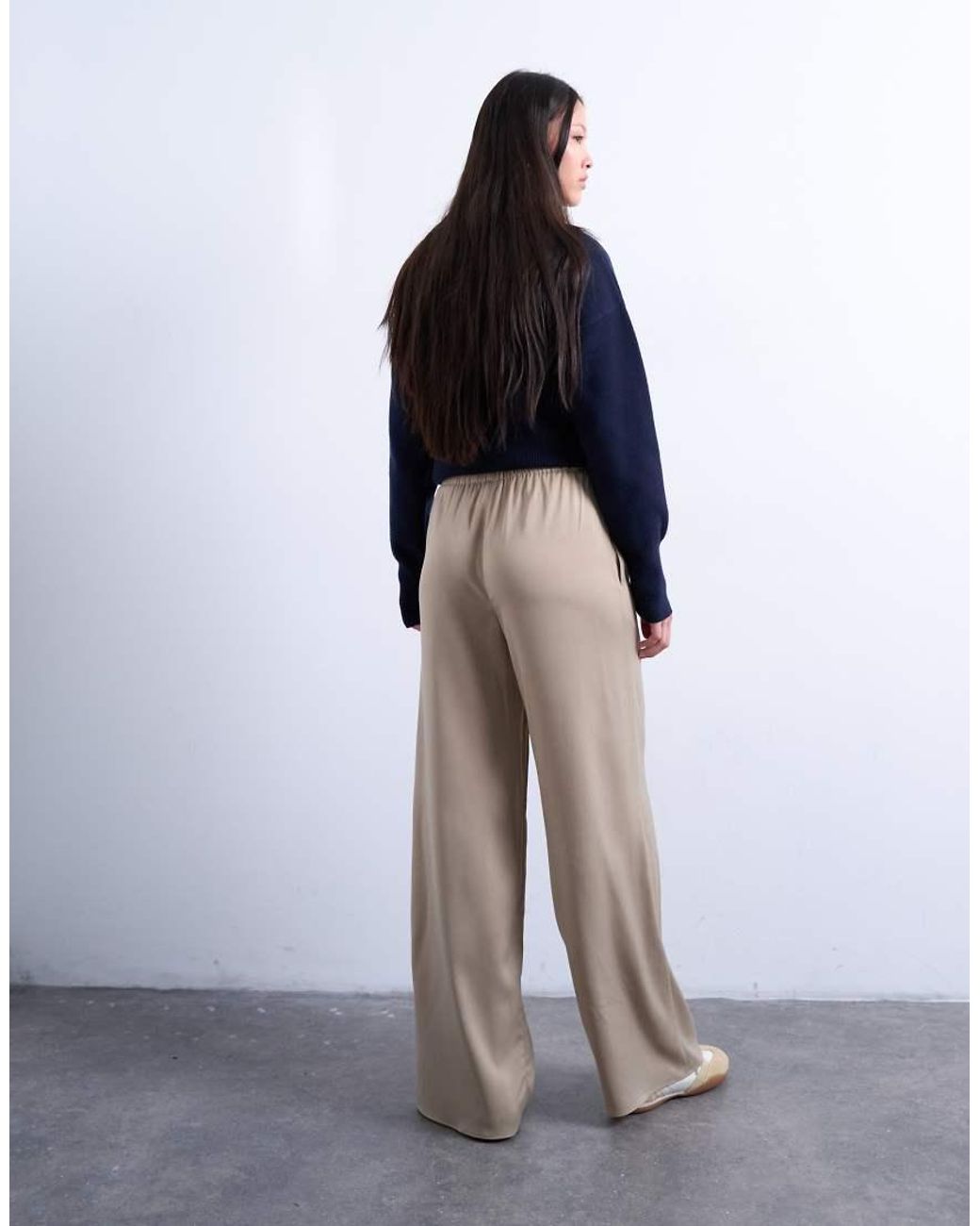 TOPSHOP Blue Satin Tie Waist Wide Leg Trouser