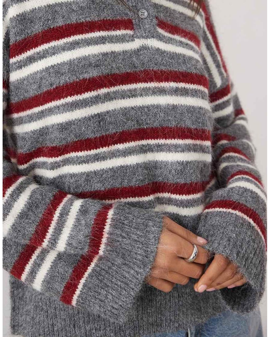 The Frolic Gray Exclusive Collared Knitted Long Sleeve Rugby Jumper