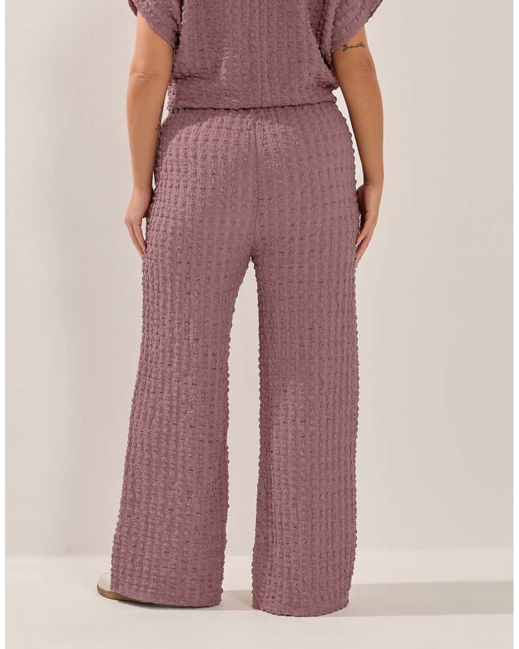 Yours Clothing Pink Bubble Textured Wide Leg Trousers