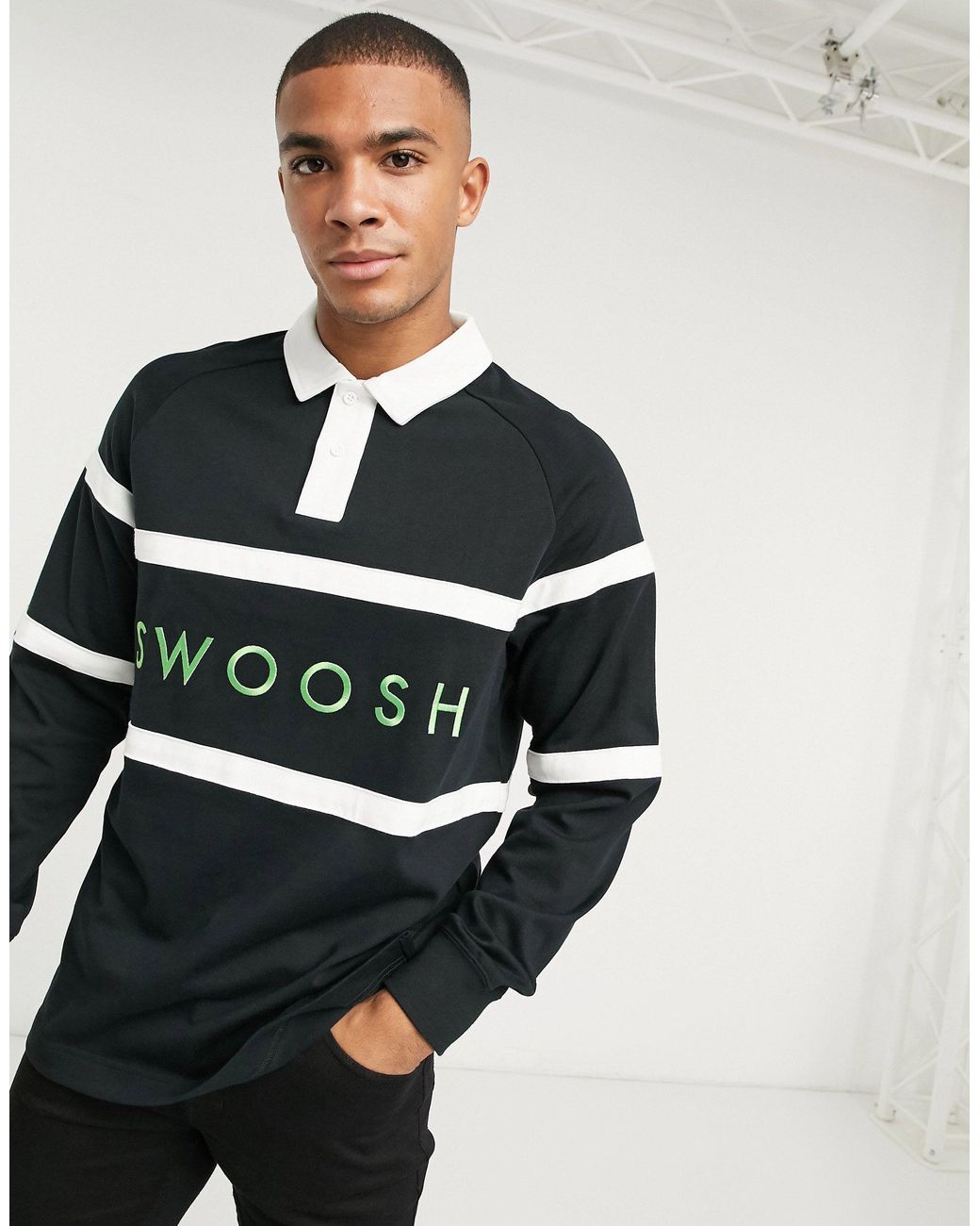 Nike Swoosh Rugby Shirt in Black for Men | Lyst UK