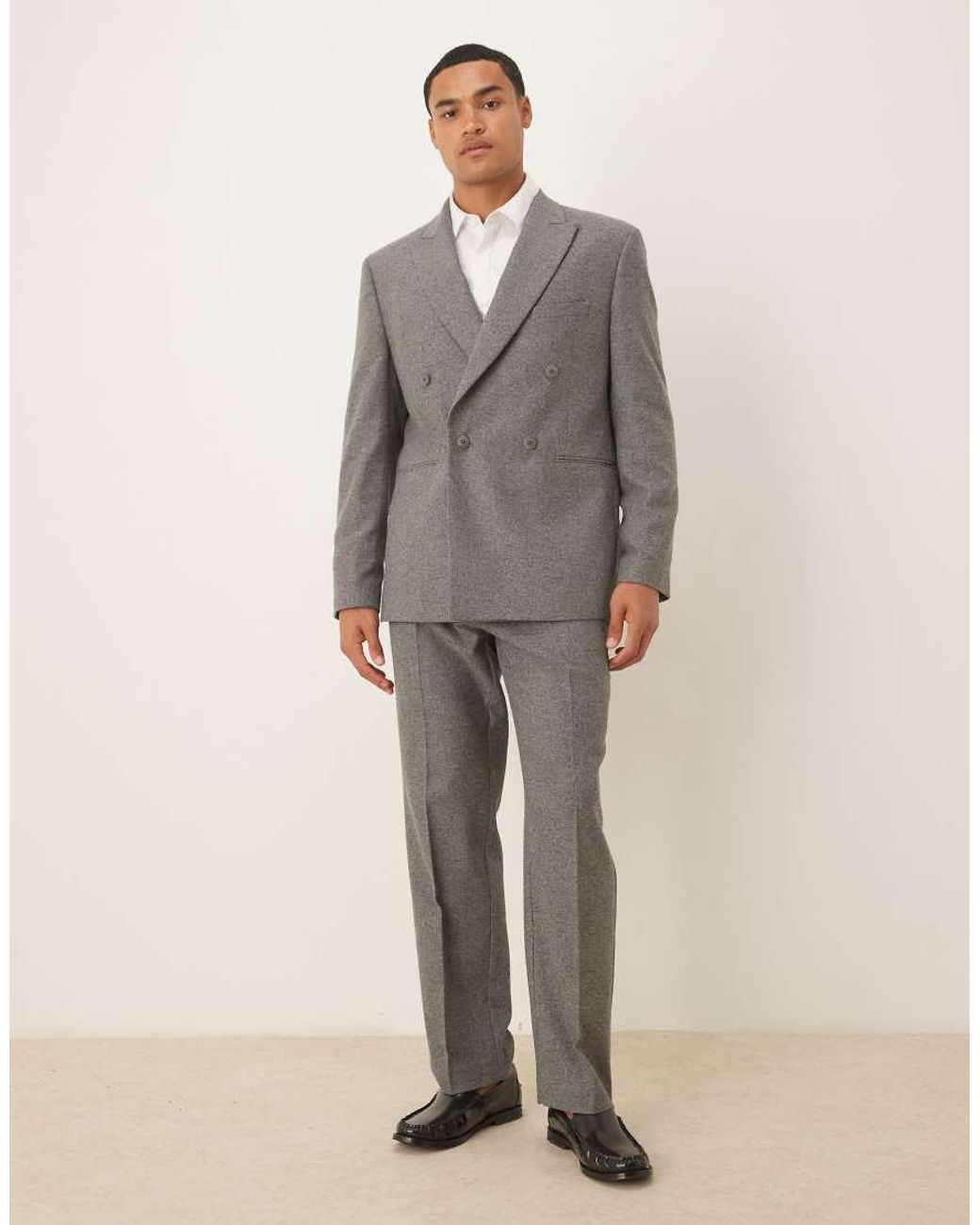 ASOS Gray Regular Double Breasted Wool Blend Suit Jacket for men