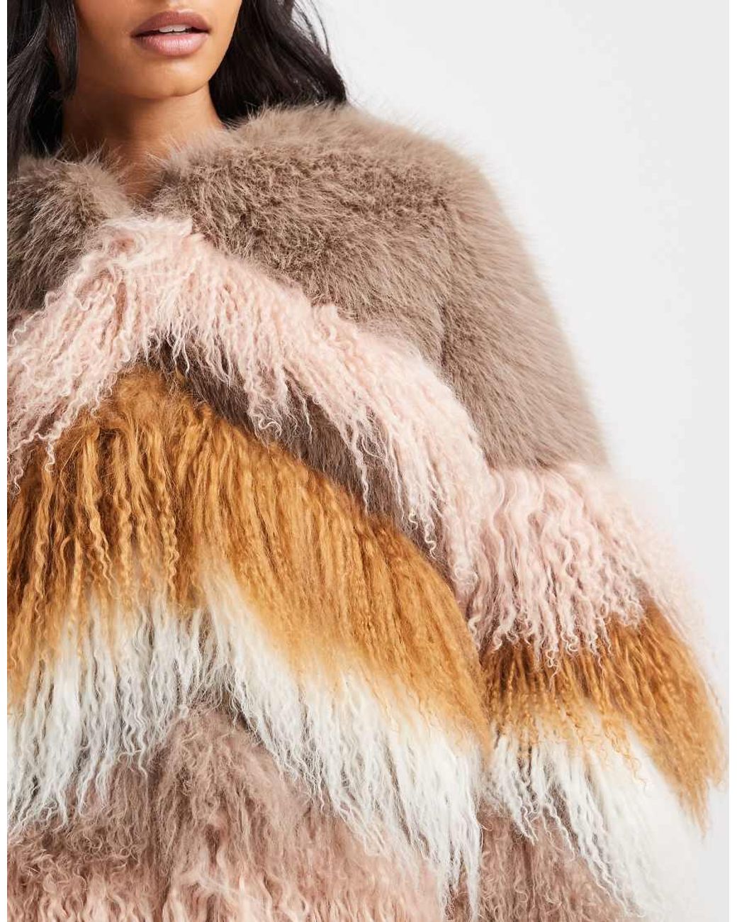 Urbancode Brown Mongolian Panelled Fur Jacket
