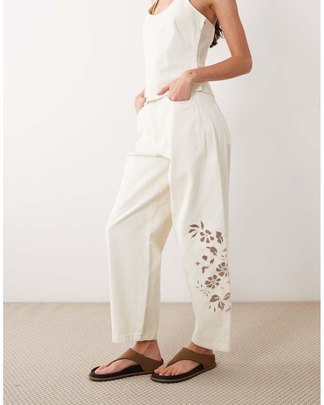 Miss Selfridge Natural Denim Cutwork Jeans